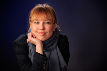 Female on a blue