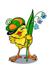 Cute merry chicken in peaked cap