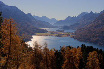 View over the lake Silvaplana in the direction of Maloja