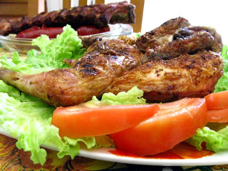 Roast chicken with salad - Frango no Churrasco - Salada-Costela