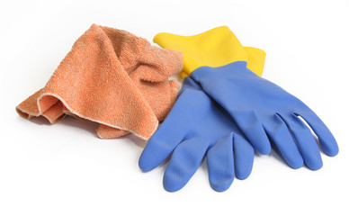 cloth and rubber gloves