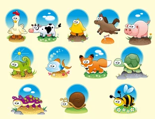 Deurstickers Cartoon animals and pets with background © ddraw