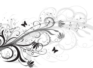 tiges floral noirs et papillons