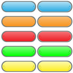 Fototapeta premium Set of multi-coloured volume buttons with droplets