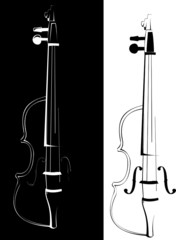 Vector. A violin contour on white and on a black background