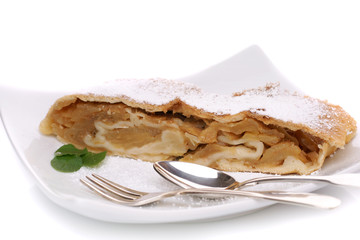 Freshly baked apple strudel