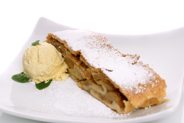 Freshly baked apple strudel