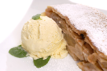Freshly baked apple strudel
