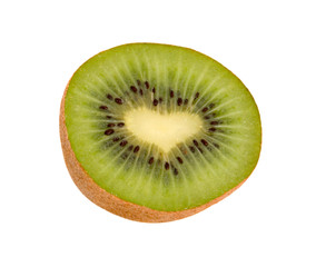 Fototapeta na wymiar Section of kiwi fruit with heart-like middle isolated on white b