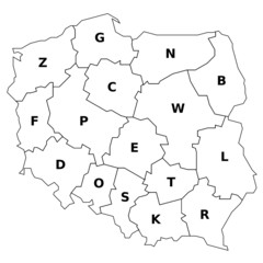 Polen - Woiwodschaften und KFZ-Kennzeichen (1. Buchstabe) - obrazy, fototapety, plakaty