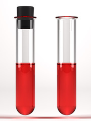 Test tubes with red liquid on white background