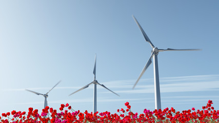 wind turbine on red poppy field © Photobank