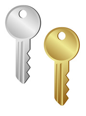 Silver and golden key. Vector illustration.