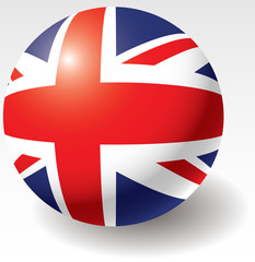 United Kingdom flag texture on ball. Design element.