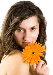 Beautiful lady with orange flower