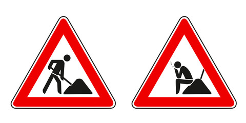 Baustellenschild, Arbeit und Pause