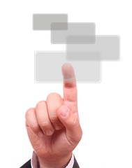 Businessman hand pressing one of grey buttons