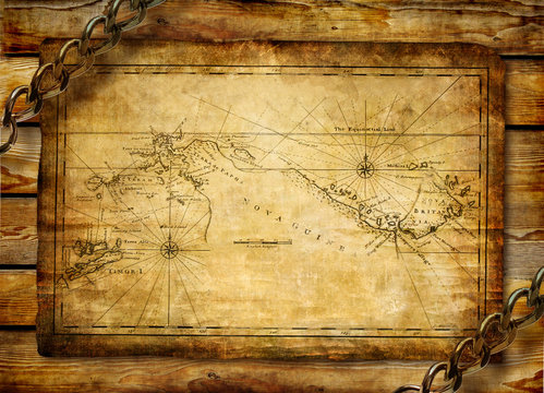 ancient map over wooden background