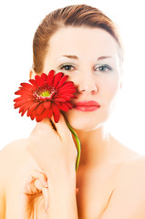 Fototapeta na wymiar woman with gerber flower