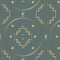 Seamless geometrical pattern with silvery rings, stars