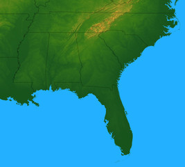 Map of Southeastern USA plus the surrounding area