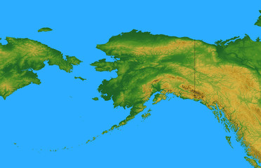 Alaska Map with Sibera and Bering Sea