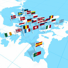 Obraz premium European flags on the map