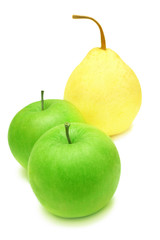 Yellow  pear and green apples.