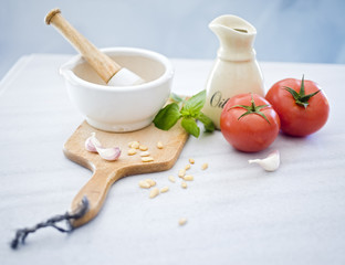 pestle mortar fresh herbs