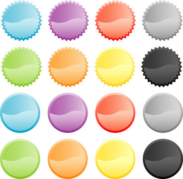 A colorful selection of blank star and circle shaped icons