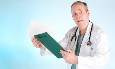 Perplexed Doctor Reading Out Disappointing Medical Test Result