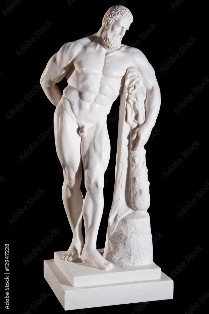 Sticker classical white marble hercules statue isolated on black