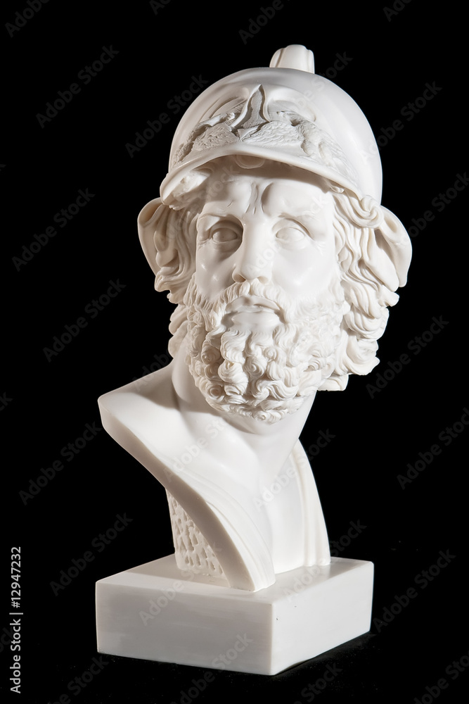 Wall mural Classical marble white Zeus Bust isolated on black