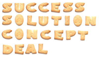 The words: success, solution, concept, deal made of cookies.