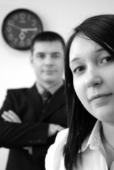 office workers and clock