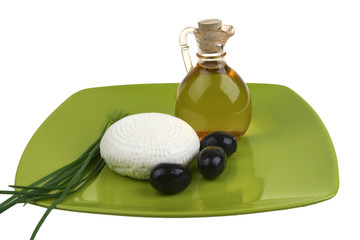 white goat cheese and olives