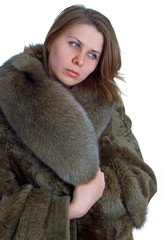 women in a natural fur coat