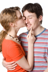 Couple over white background