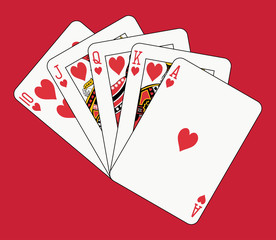Royal flush heart on red