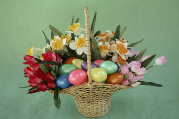 Easter basket of flowers and eggs