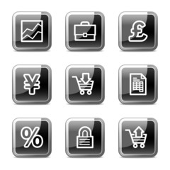 Arrows web icons, black square glossy buttons series