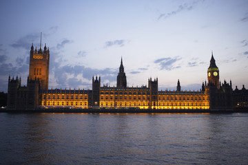 Fototapeta na wymiar Houses Of Parliament Illuminated At Night, London, England