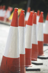 Road Cones Lined Up On The Side Of The Road