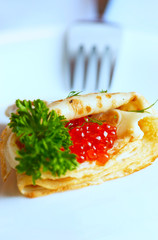 Pancake with caviar