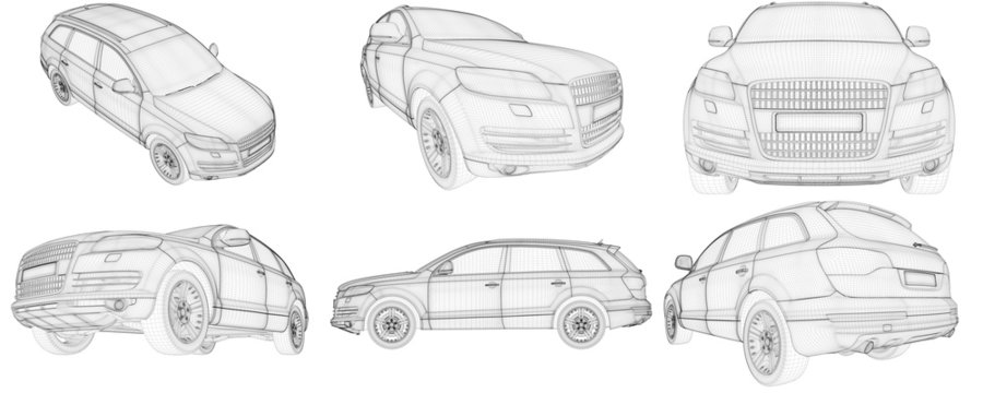 3D Wire-frame Car HD