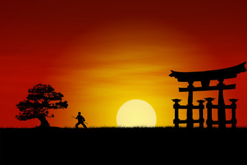 Obraz premium Japoński zachód słońca