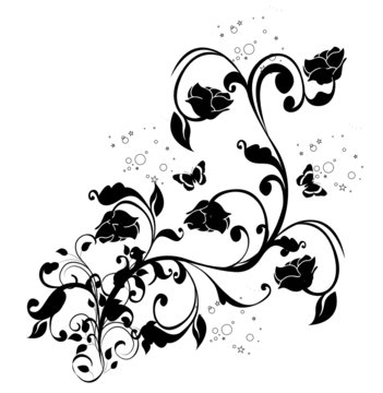 arabesque noir et multi roses noires