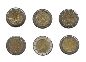 Germany, France, Netherlands, Greece and italy  2 euro coins