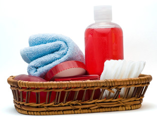 Bathroom accessories prepared in a basket