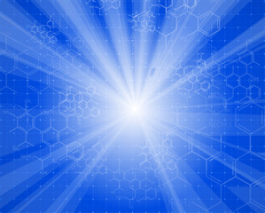 ray of lights & chemical formulas - technology background